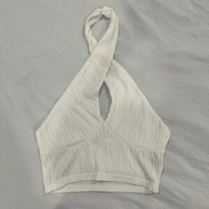 White/Cream crisscrossed neck cropped top with cutouts #croptop